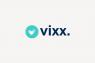 Vixx-logo met een gestileerd hart in een turquoise cirkel naast de naam in blauwe letters.