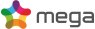 Logo van Mega met kleurrijke, overlappende vormen links van het woord 'mega' in grijze letters.
