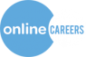 Logo met de tekst online CAREERS in twee overlappende blauwe en witte cirkels.