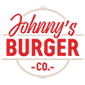 Logo van Johnny's Burger Company met rode letters en een cirkelontwerp.