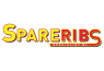 Logo van De Spareribs Specialist met opvallende gele en rode letters op een witte achtergrond.