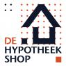 Logo van De Hypotheekshop met een gestileerd huis in donkerblauw en oranje stippen op een witte achtergrond.