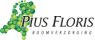 Logo van Pius Floris Boomverzorging met gestileerde kaart van Nederland gevormd door groene stippen.