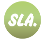 Groen cirkelvormig logo van SLA met witte letters.