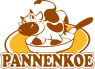 Mascotte van een koe in een koekenpan met de tekst Pannenkoe eronder.