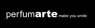 Perfumarte-logo met de slogan make you smile op een zwarte achtergrond.