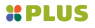 PLUS logo met groene letters en een vierbladig klaverembleem in groen, rood, blauw en oranje.