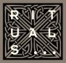 Rituals-logo met sierlijke geometrische patronen en beige letters op een donker achtergrond.