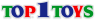 Logo van Top1Toys met kleurrijke letters op een doorzichtige achtergrond.