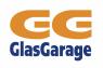 Het GlasGarage-logo met oranje initialen GG boven blauwe tekst van de bedrijfsnaam op een witte achtergrond.