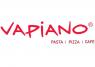 Vapiano logo met rode tekst en vermelding van Pasta, Pizza, Cafe.