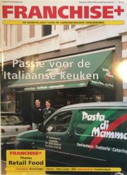 Cover van Franchise+ magazine februari 2003 met thema Italiaanse keuken en een bestelbus van Pasta di Mamma.