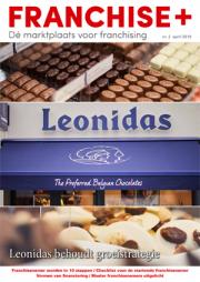 Cover van Franchise+ nummer 2, 2019 met Leonidas chocolaterie en onderwerpen als groeistrategie en financiering.