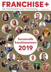 Omslag van Franchise+ met foto's van franchisenemers en de tekst Succesvolle franchisenemers 2019.