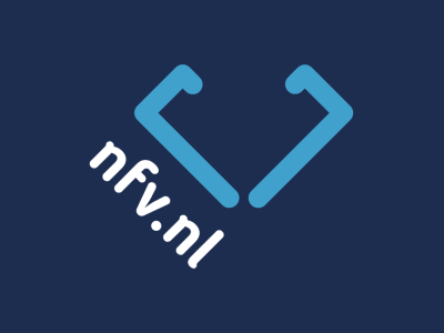Logo van NFV met blauwe haken op een donkerblauwe achtergrond.